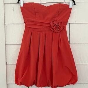 Forever 21 Womens Small Strapless Formal Orange Rose Dress Prom Cocktail Wedding